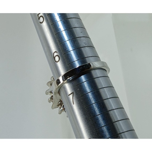 Orange Oval Sunburst Cocktail Ring Silver Tone Split Shank Statement Size 6.5 - Picture 4 of 10